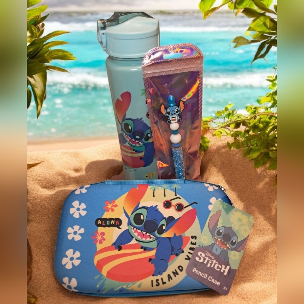 NWT Stitch Gift Set With Handmade Stitch Pen, Pencil Case, And Matching Tumbler